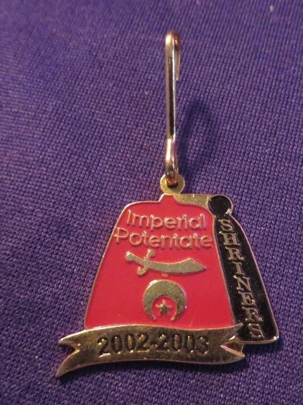 Vintage Gold Tone Shriners Zipper Pull / Charm – Imperial Potentate 2002-2003